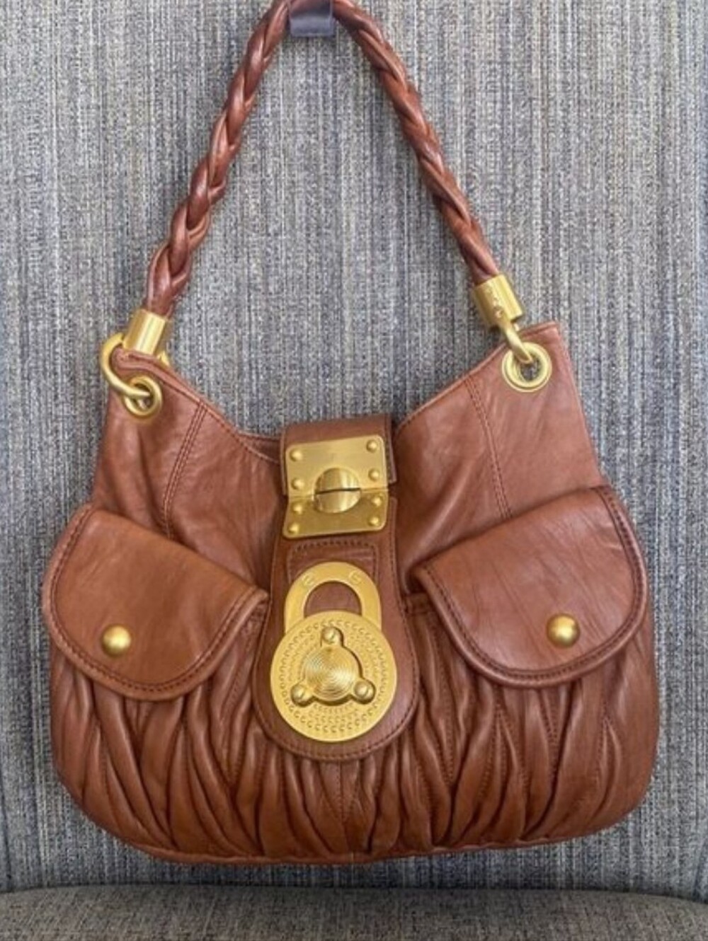 STEVEN Steve Madden Oversized Leather Purse Brass Hinge Turn Lock & Kiss Closure